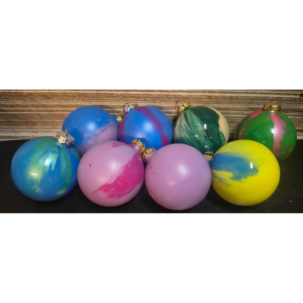 Set of 8 Hand Painted Swirl Glass Ball Christmas Ornaments Multicolor 3 Inch